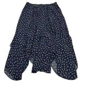 A Beautiful Soul Skirt 1X Blue Ditsy Floral Chiffon‎ Asymmetrical Midi Western